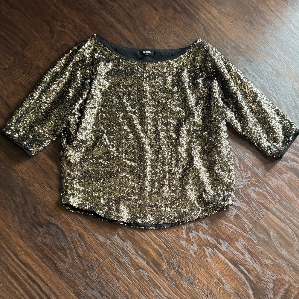 XOXO Black and Gold Sequin Blouse
